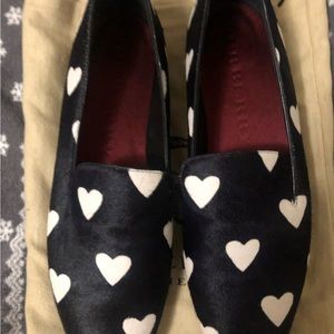 Burberry Ponyhair Calf-hair Black White Heart Flats 39 1/2 Pristine